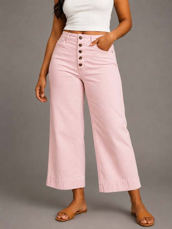 Gap Denim - Gap High Rise Wide-Leg Crop Button Fly Light Pink Denim Jeans, Size 12